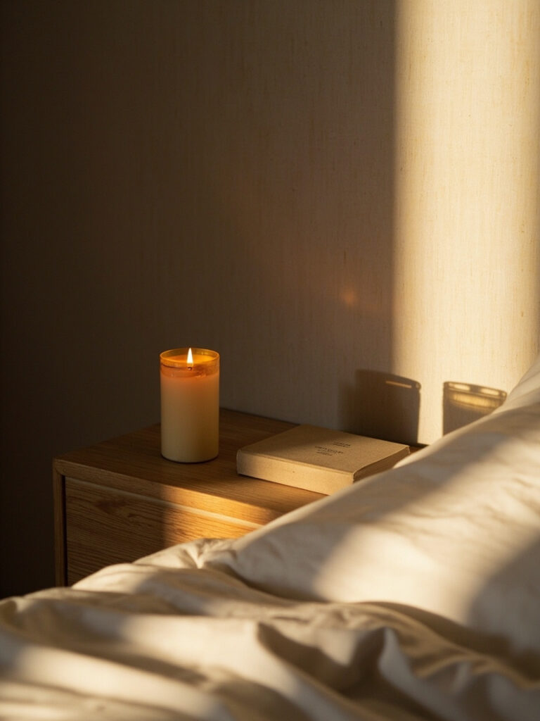 Small romantic bedroom corner styled with minimal decor