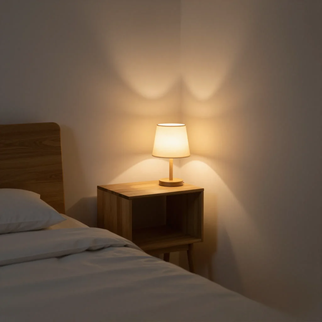 Warm bedside lighting creating an intimate and romantic bedroom atmosphere
