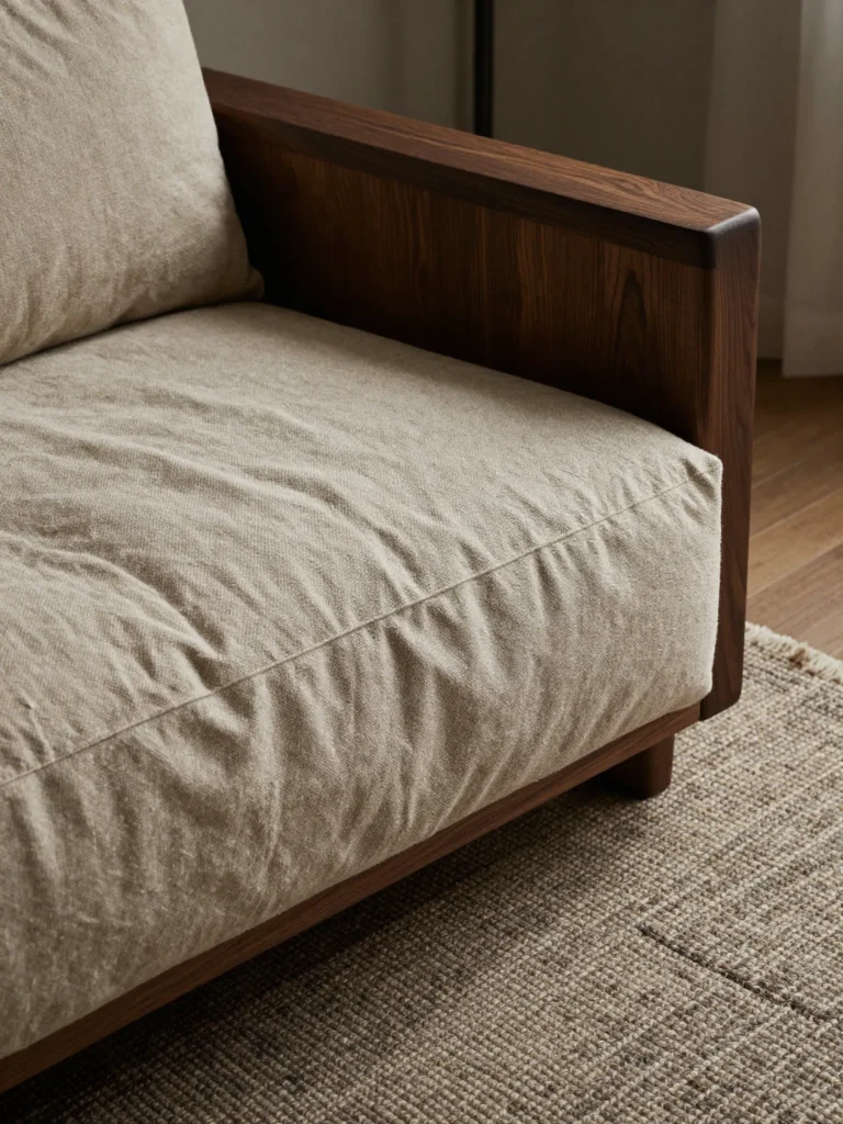 Natural textures adding warmth to a dark Japandi living room