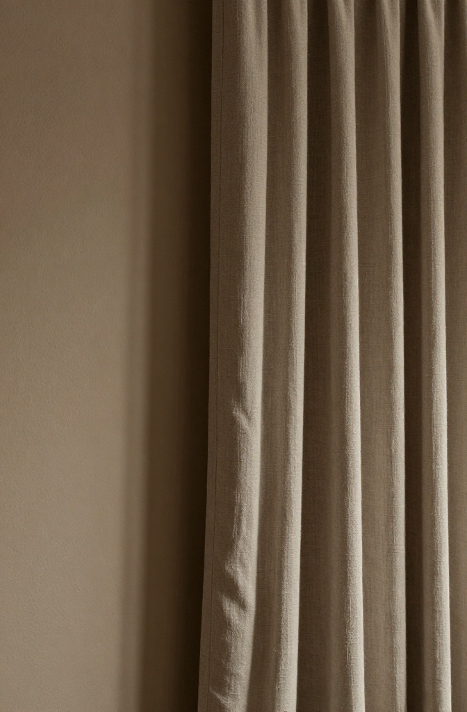 The tactile intersection of heavy linen curtains and a textured limewash wall in a Zen bedroom.